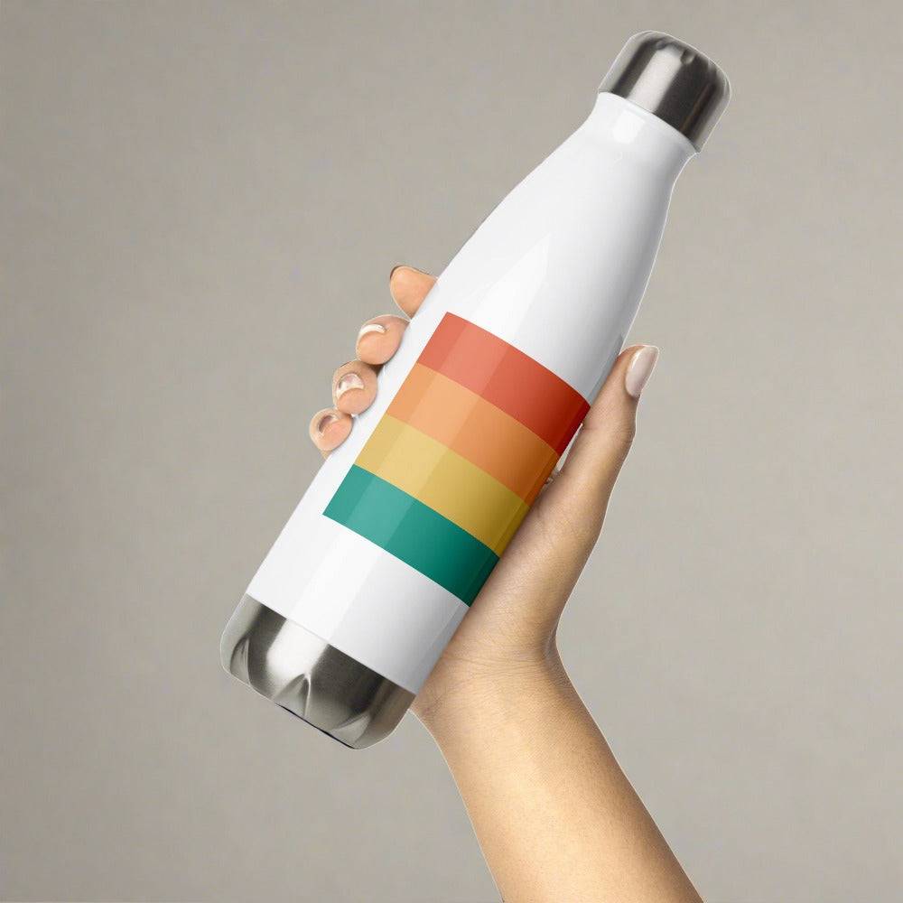 Retro Rainbow Waves - Scales and Curves - Rust Beige Blush Blue on White  Stainless Steel Water Bottle with Straw
