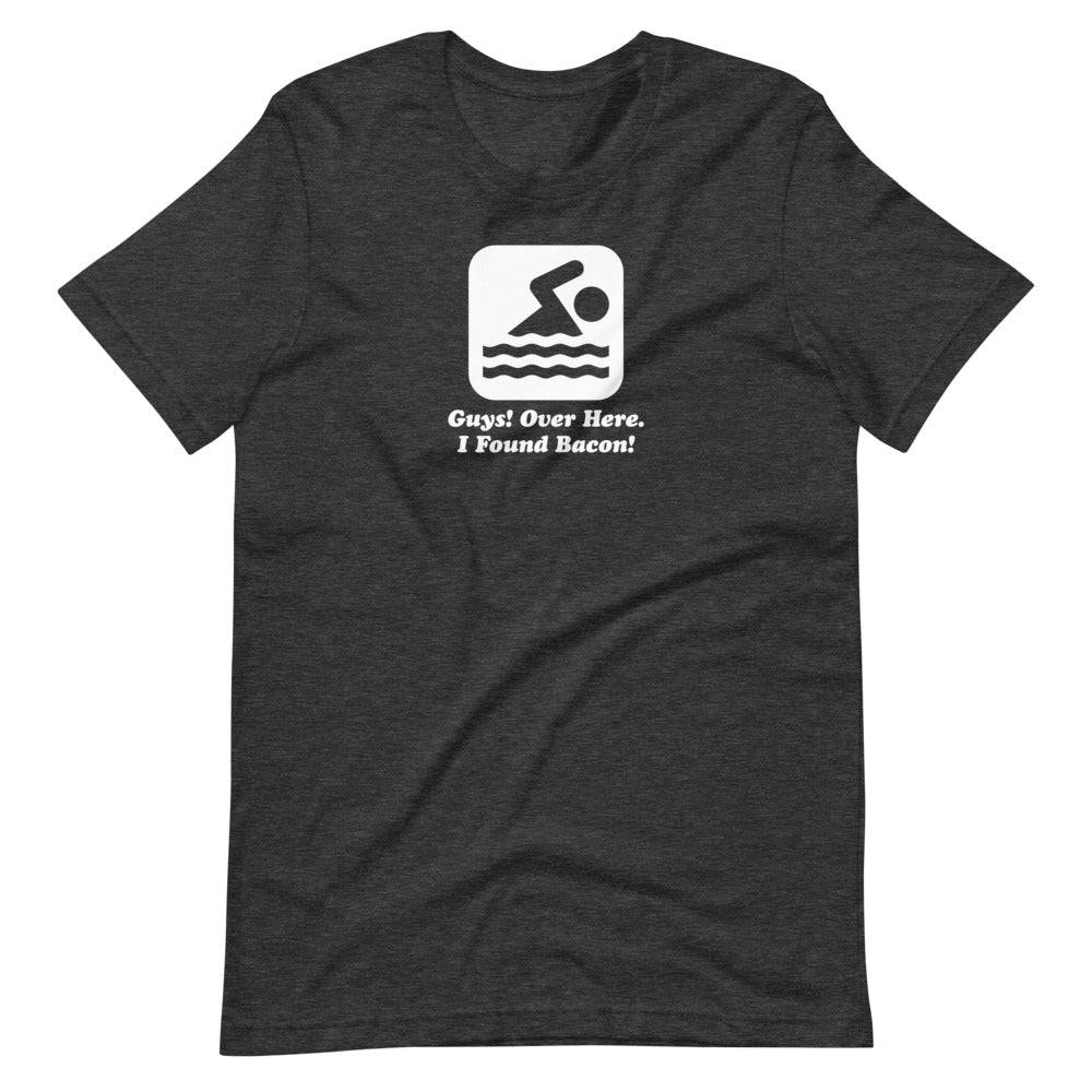TrendySwimmer Funny Swim T Shirt - Over Here I Found Bacon - TrendySwimmer