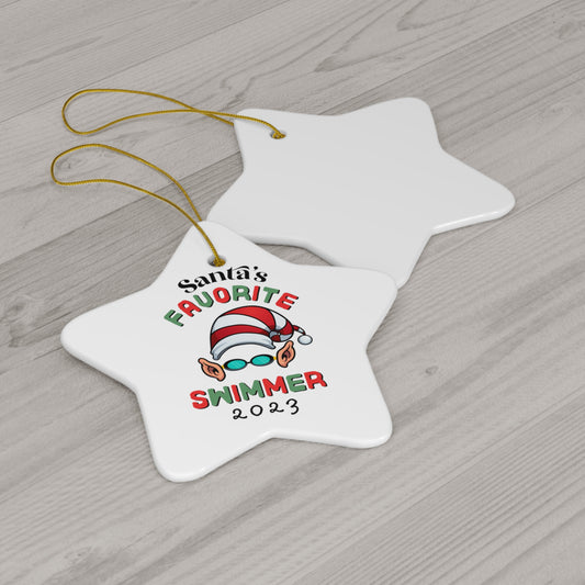 Santa's Favorite Swimmer Ceramic Star Christmas Ornament - TrendySwimmer