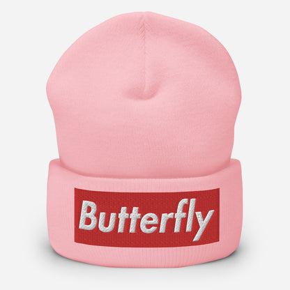 Swimmer Cuffed Beanie Butterfly Embroidery - TrendySwimmer