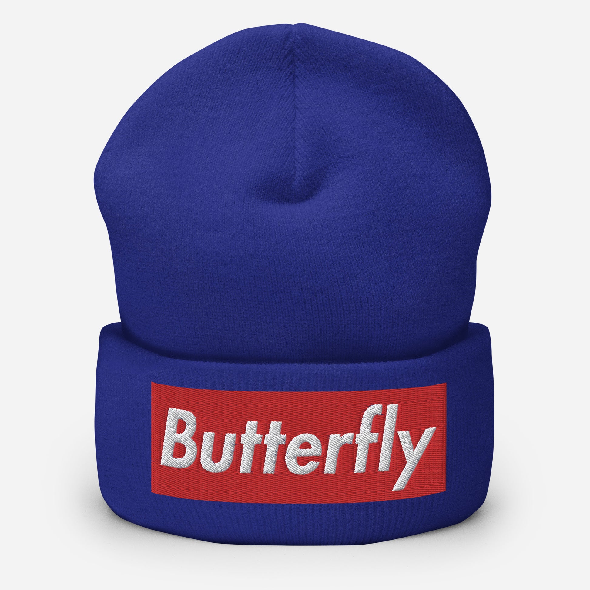 Swimmer Cuffed Beanie Butterfly Embroidery - TrendySwimmer