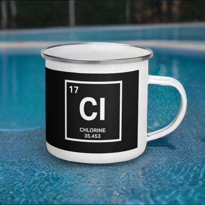 Swimmers 12 oz Poolsafe Enamel Coffee Mug Funny Chlorine Symbol - TrendySwimmer