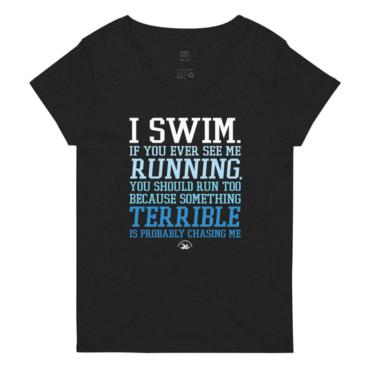 I Swim Womens Recycled V-Neck T-Shirt - TrendySwimmer