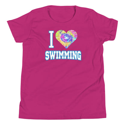 I Love Swimming Tie Dye Youth Swimmer T Shirt - TrendySwimmer