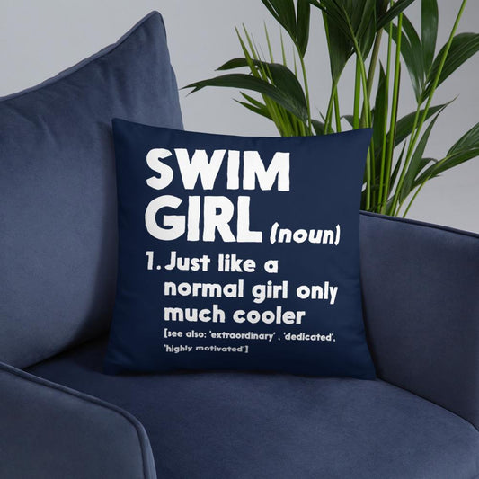 Swim Girl Only Cooler Navy Throw Pillow Throw Pillow TrendySwimmer 18×18 