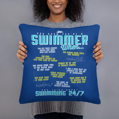You Know You're A Swimmer When... Royal Blue Throw Pillow Throw Pillow TrendySwimmer 18×18 