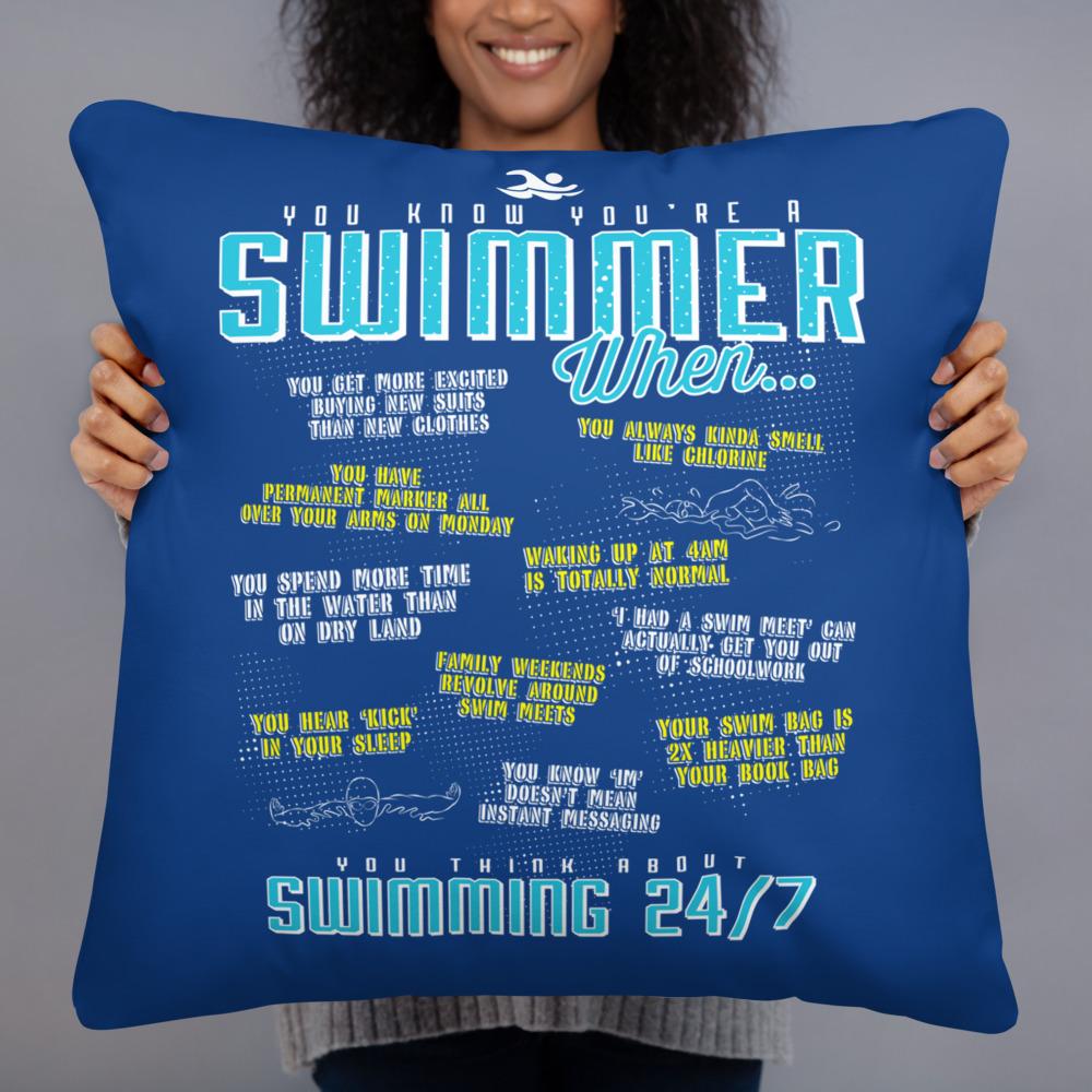 You Know You're A Swimmer When... Royal Blue Throw Pillow Throw Pillow TrendySwimmer 22×22 