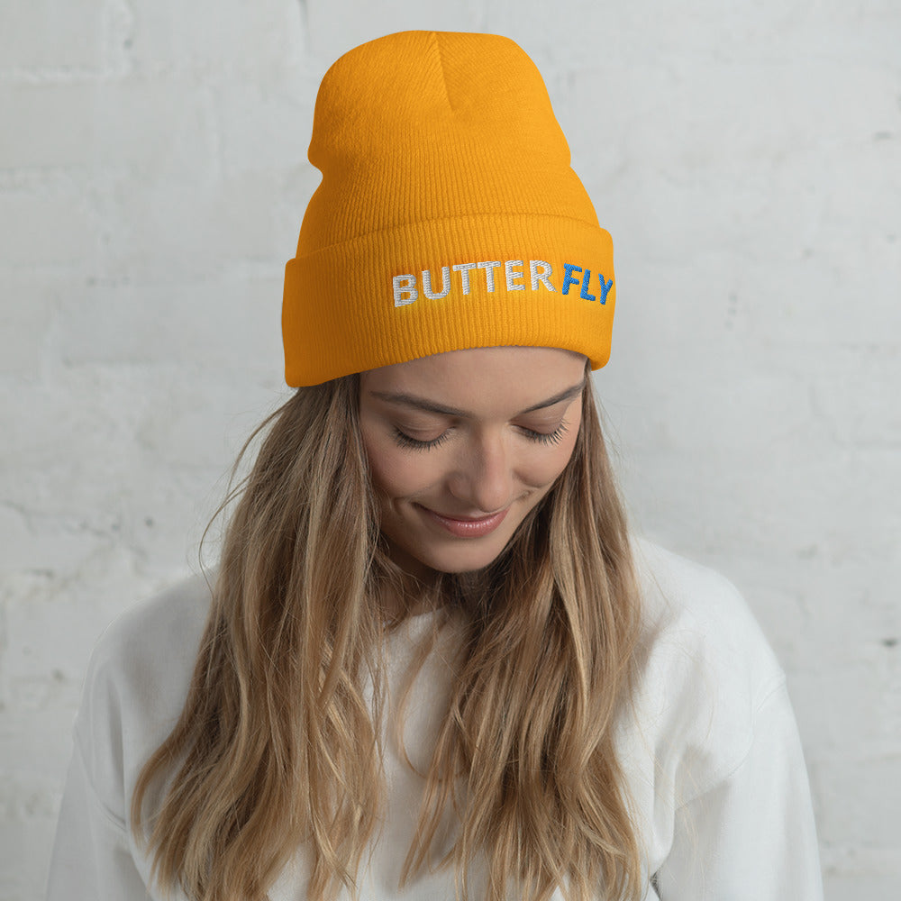 Butterfly Stroke Swimmers Embroidered Cuffed Beanie - TrendySwimmer
