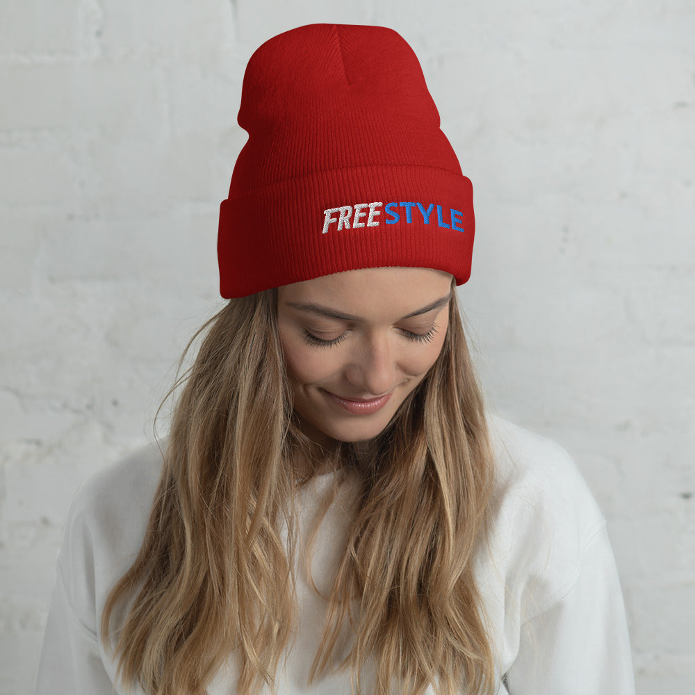 Freestyle Stroke Swimmer Embroidered Cuffed Beanie - TrendySwimmer
