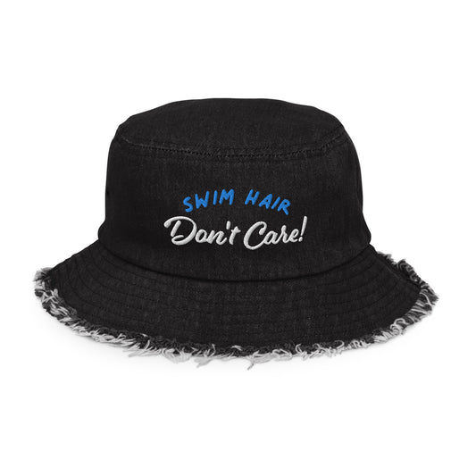 Swim Hair Don't Care Distressed Denim Bucket Hat - TrendySwimmer