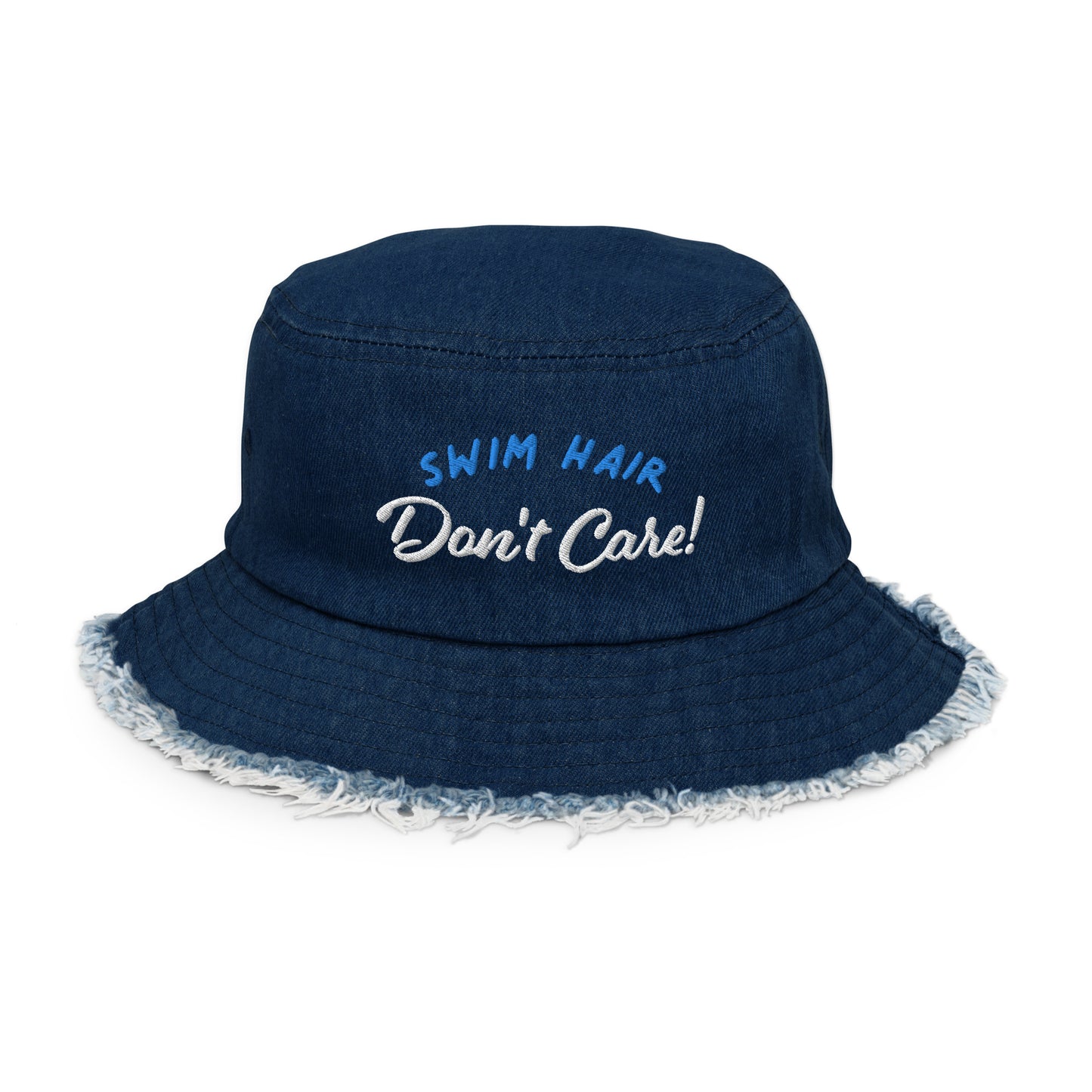 Swim Hair Don't Care Distressed Denim Bucket Hat - TrendySwimmer