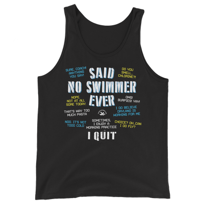 unisex tank top with said no swimmer ever graphic print