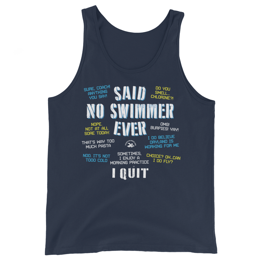 unisex tank top with said no swimmer ever graphic print