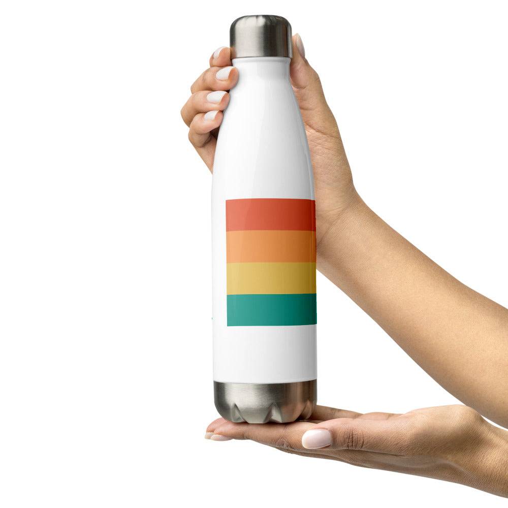 Retro Rainbow Waves - Scales and Curves - Rust Beige Blush Blue on White  Stainless Steel Water Bottle with Straw