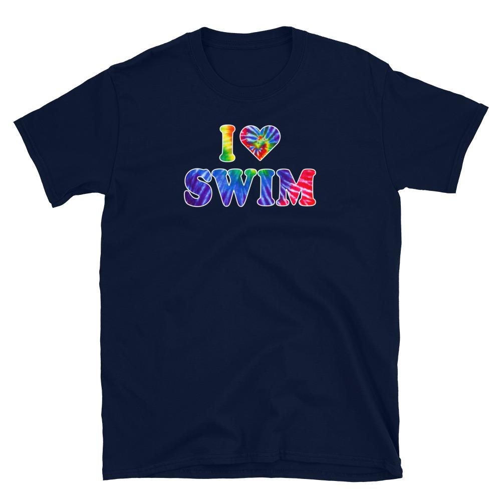 Swimmer Graphic T Shirt - I Love Swim Tie Dye Heart - TrendySwimmer