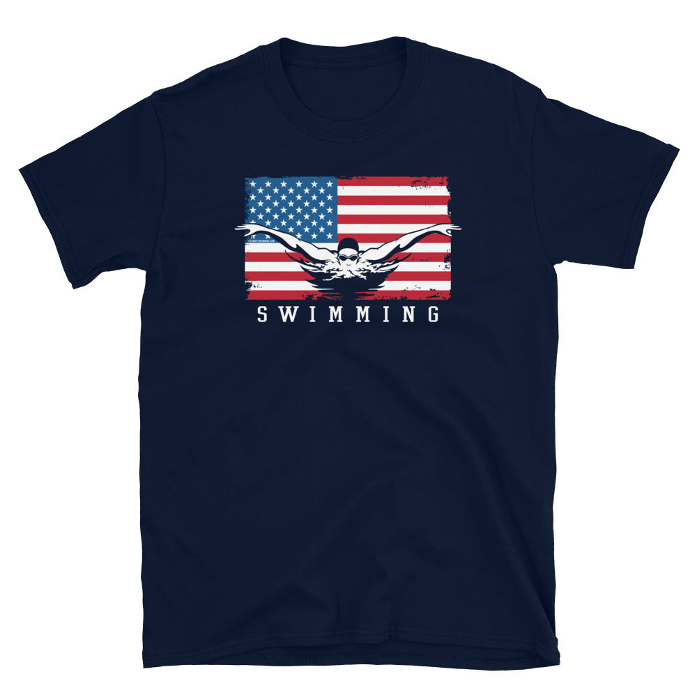 USA Flag Swimming Unisex T-Shirt