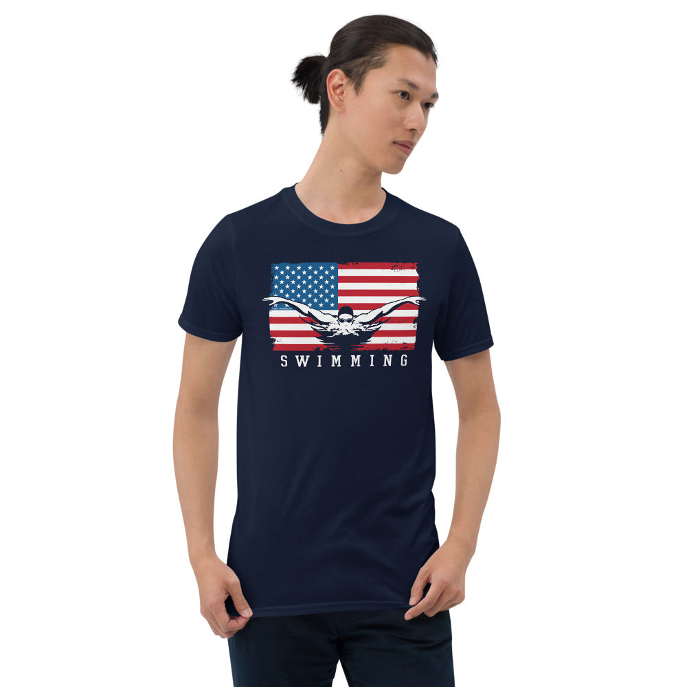 USA Flag Swimming Unisex T-Shirt