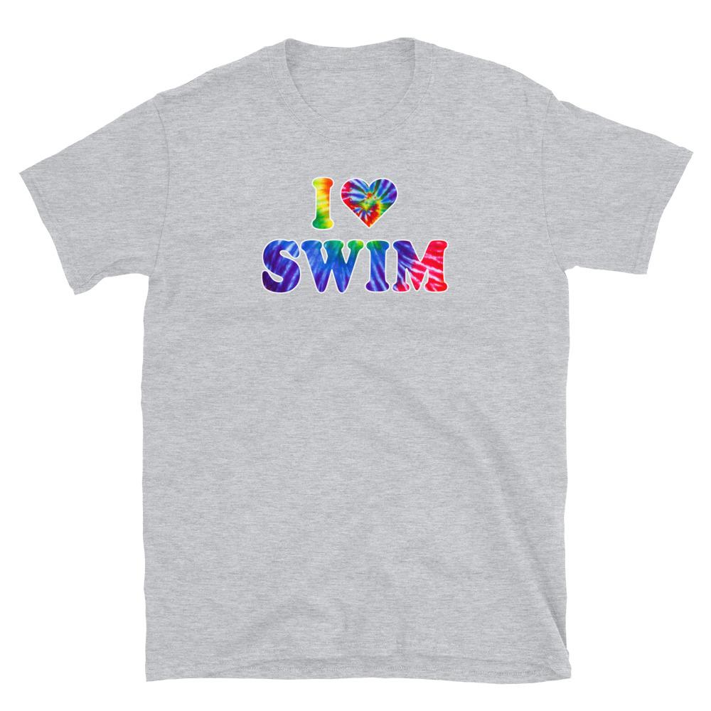 I Love Swim (Heart) Tie Dye Swimmer Graphic T-Shirt T-Shirt TrendySwimmer Sport Grey S 