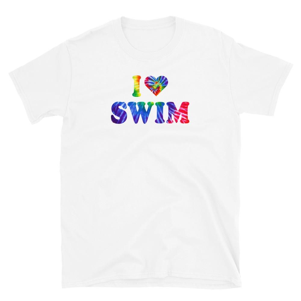 Swimmer Graphic T Shirt - I Love Swim Tie Dye Heart - TrendySwimmer