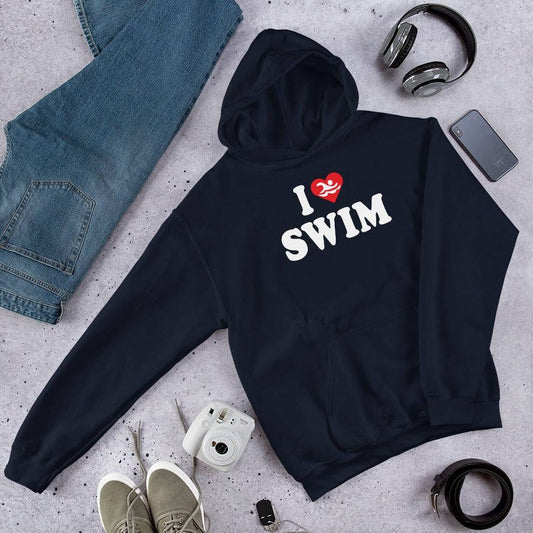 navy hoodie with print I Love Swim by TrendySwimmer