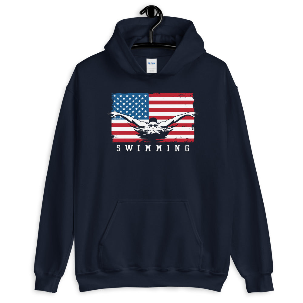Swimming Unisex Pullover Hoodie USA Flag - TrendySwimmer