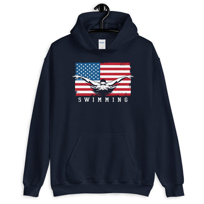 Swimming Unisex Pullover Hoodie USA Flag