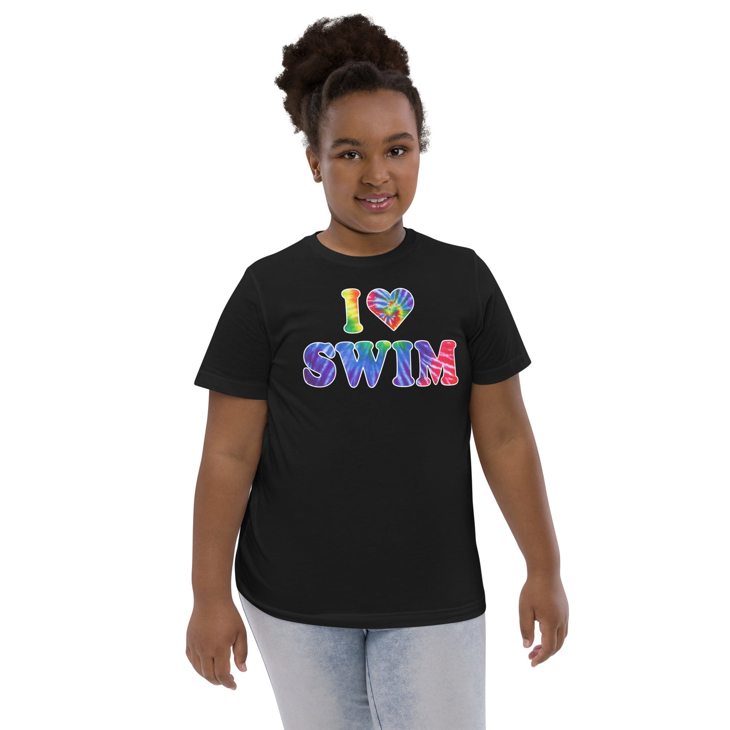 I Heart Swim Tie Dye Youth Swimmer T Shirt