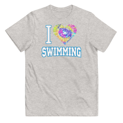 I Love Swimming Tie Dye Youth Swimmer T Shirt