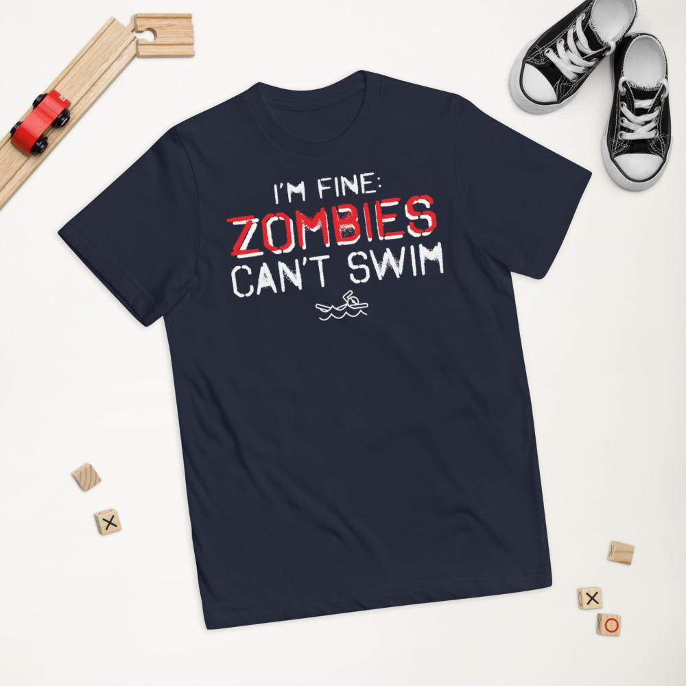 I'm Fine Zombies Can't Swim Youth Jersey T-shirt T-Shirt TrendySwimmer Navy XS 