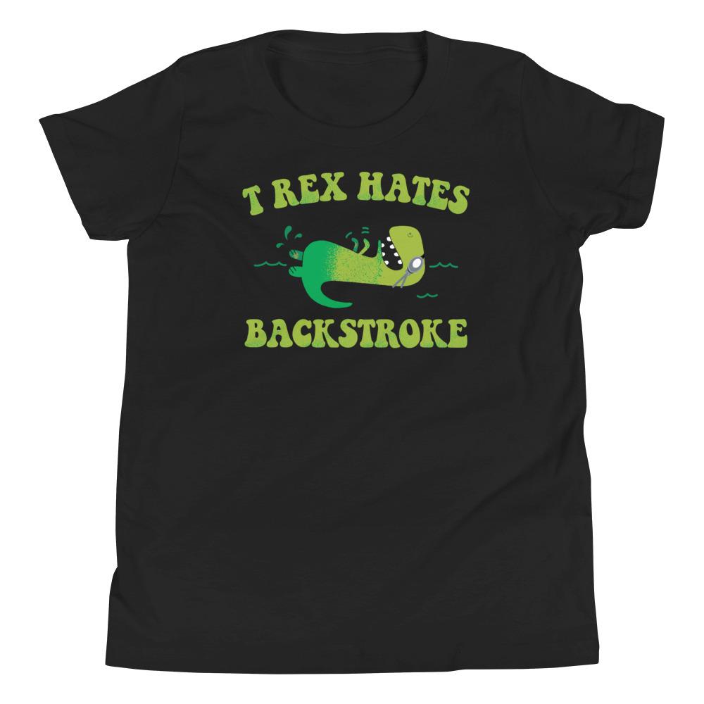 T Rex Hates Backstroke Funny Youth Swim Tee - TrendySwimmer